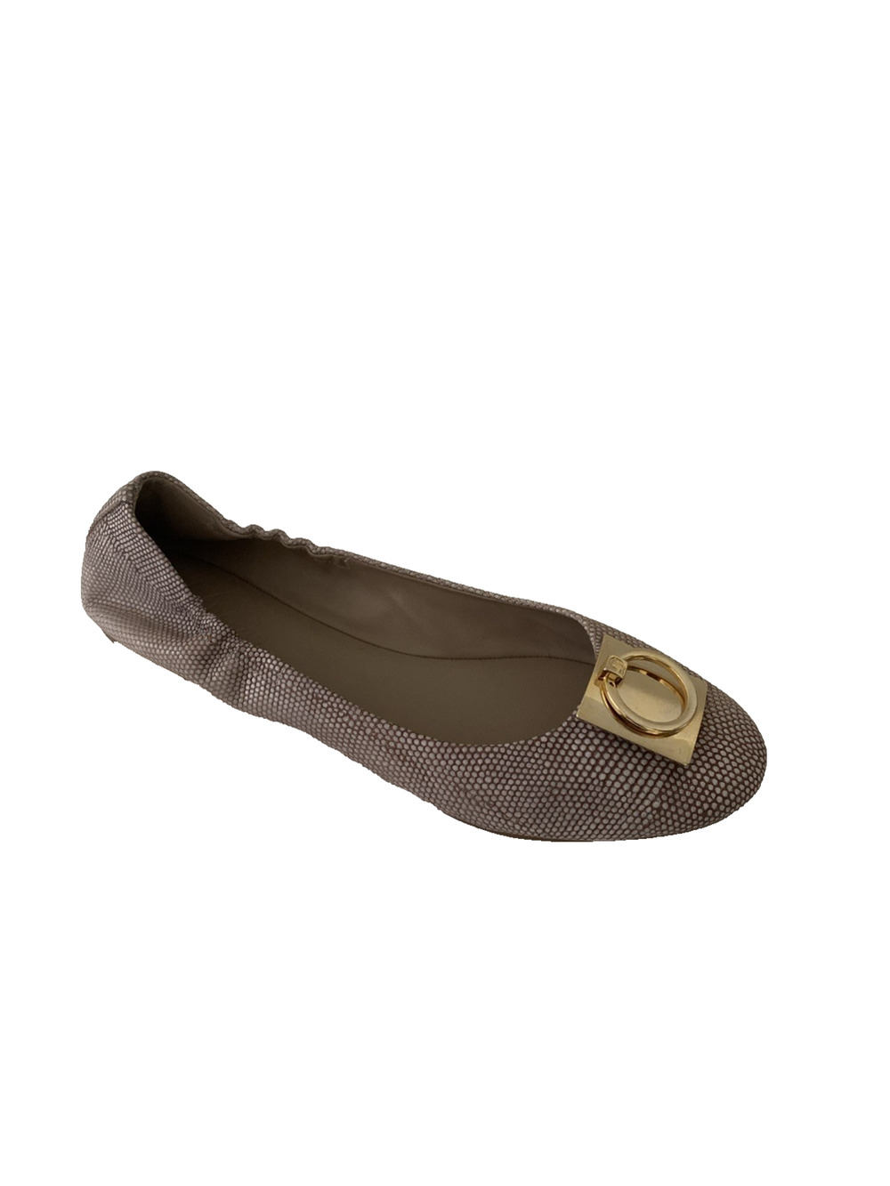 NWOB Delman Ballet Flat Snake Lizard Leather Round Toe Gold Buckle Slip On 11 M